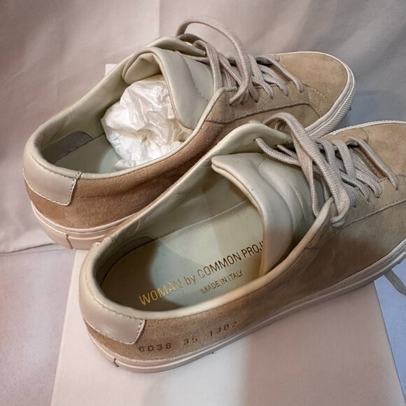 COPY - Woman by Common Project Tan Suede Casual Sneakers SZ 35 - Picture 4 of 7